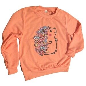 Girls Floral Hedgehog Coral Peach Sweatshirt Pullover 5-6 years School Cute